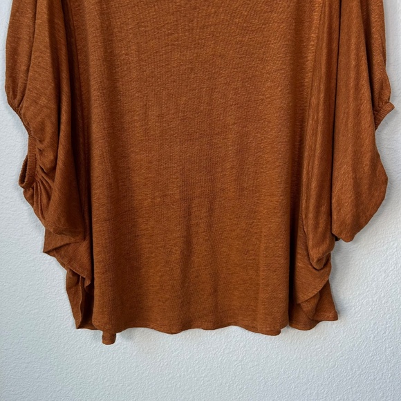 Garnet Hill size L organic linen puff sleeve top burnt orange jersey oversized - Picture 4 of 13